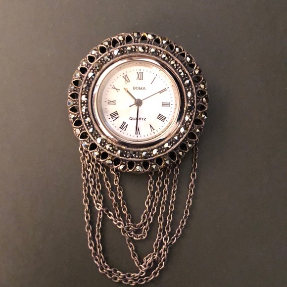 Boma Jewelry - Boma Vintage Mother of Pearl Marcasite Watch Pin